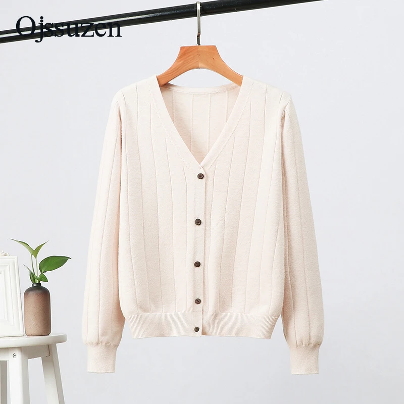 

Autumn Loose Cardigan Women Knitted Outwear Female Sweater Coats V Neck Long Sleeve With Button Basic Red Cardigans Ladies Soft