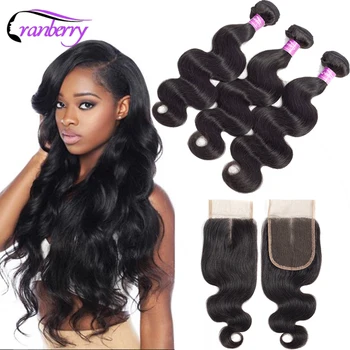 

CRANBERRY Hair Brazilian Body Wave Hair Weave Bundles With Lace Closure 3 Bundles Human Hair With Closure 100% Remy Human Hair