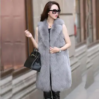 

Fashion Coats Woman 2019 New Luxury Faux Fox Warm Women Vest Mid-Length Fox Coat Winter Coat Women