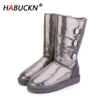 

HABUCKN 2020 Women Snow Boots Australia Classic High Quality Genuine Leather Warm women Winter boots Snake brick deduction black
