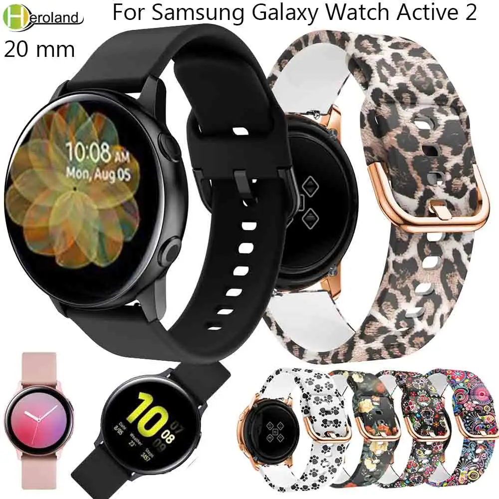 Ремешок силиконовый для наручных часов 20 мм с принтом Samsung Galaxy watch active 2 40 44 браслет
