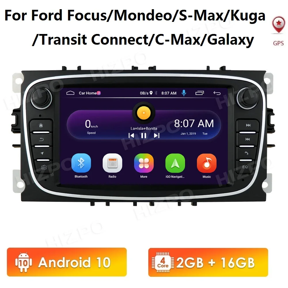 Автомагнитола 2 Din Android 10 GPS 7 дюймов для Ford Focus S Max Mondeo 2007 2012 Galaxy C Kuga без Dvd аудио