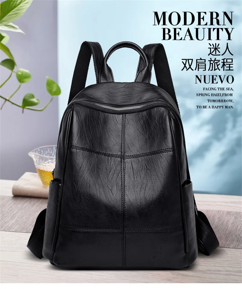 Простые черные женские кожаные рюкзаки Sac A Dos, многофункциональный рюкзак для путешествий, школьные сумки на плечо для девочек, Mochila Feminina