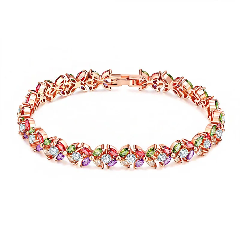 Роскошный элегантный круглый красочный браслет с цирконием и кристаллами, женские модные вечерние ювелирные изделия, отделка из розового золота, CZ браслет, подарок на день рождения