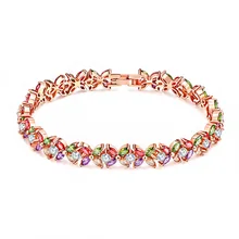 Роскошный элегантный круглый красочный браслет с цирконием и кристаллами, женские модные вечерние ювелирные изделия, отделка из розового золота, CZ браслет, подарок на день рождения