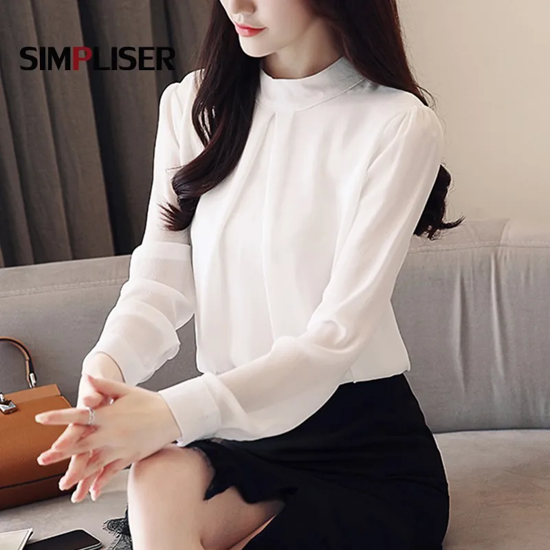 

Chiffon Shirts Women Long Sleeve Blouses White Black Red Blue Female Office Work Wear Tops Casual Woman Blouses Shirts 2021