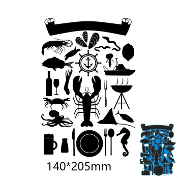 

140*205mm lobster fish and dish New Arrival Frame Cutting Dies Stencil DIY Scrapbooking Photo Album Embossing Decor Paper Card