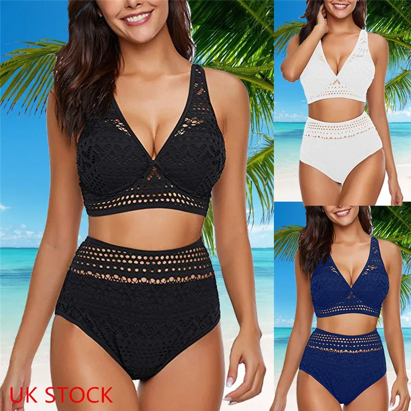 

Bikini Set Women Sexy Deep V-neck Hollow Out Halter Push Up Swimsuit Lace Floral High Waisted Bathing Suit Beachwear Swimwear