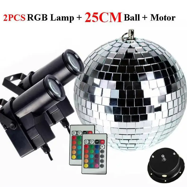 Thrisdar Dia25CM 30 см светомузыка зеркальный шар с 2 шт. пульт дистанционного управления RGB фонарь с узким лучом лампа вечерние диско шар сценический свет - Цвет: 25CM Add 2PCS Lamps