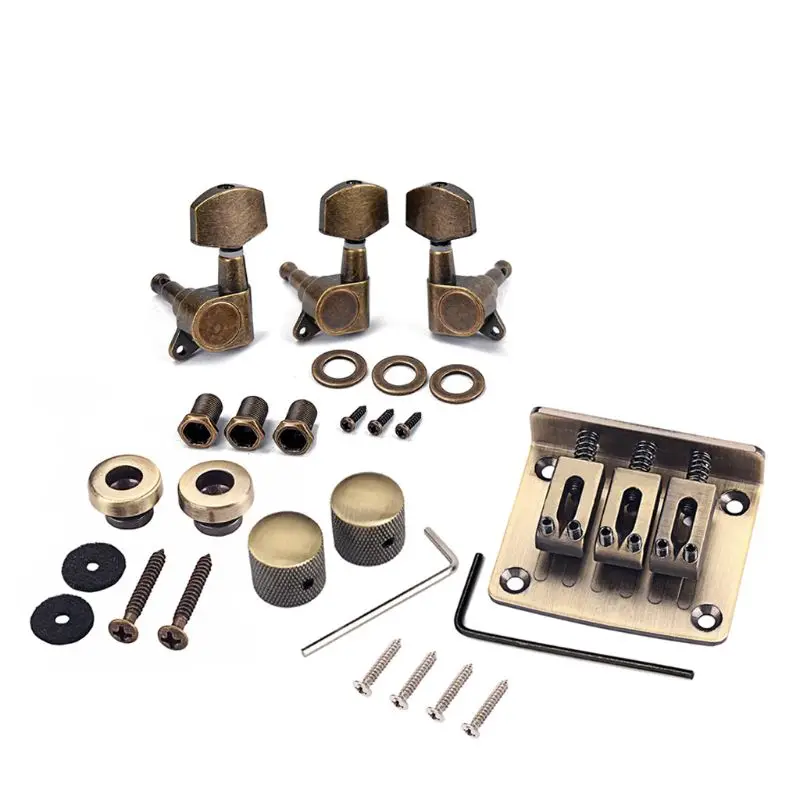 

1 Set Guitar Bridge V T Knob Strap Lock Button Tuning Machine For Cigar Box 3 String DIY Bronze Color