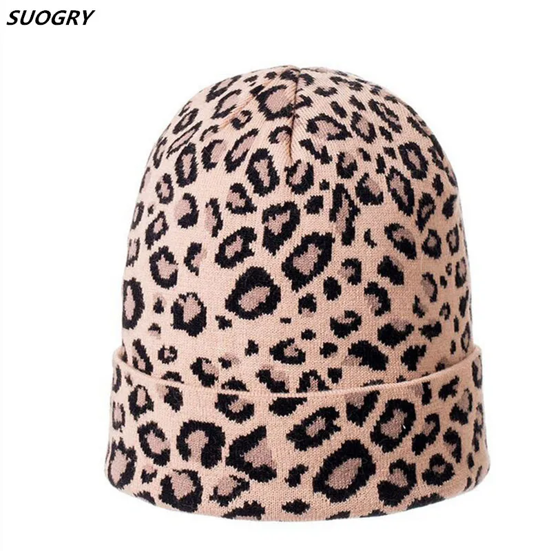 

Women's Leopard Beanie Hat with Fox Fur Pompom Winter Warm Leopard Slouchy Beanies with Real Fur Pompon Femme Skullies