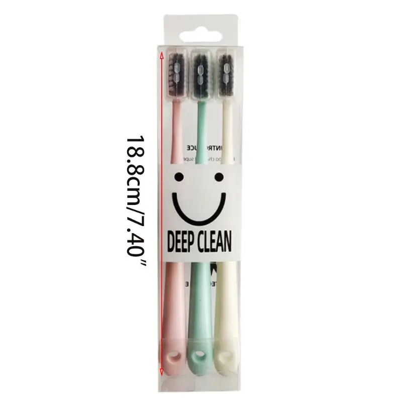 3 шт./компл. для взрослых ультра мягкие бамбуковые угольные щетины, зубная щетка, пластиковая ручка, гигиена полости рта, для домашнего использования в путешествиях с головным чехлом