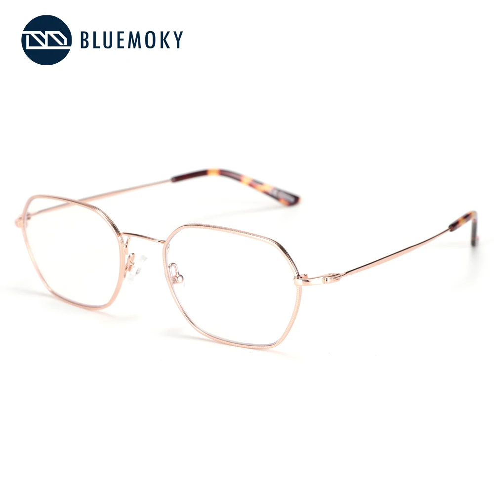 BLUEMOKY титановые очки, оправа, оптические очки, оправа, Корейская, для женщин и мужчин, ультралегкие квадратные очки для близорукости по рецепту - Цвет оправы: ROSE GOLD