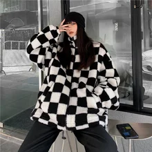 2021 new Korean version of sweet and cool checkerboard lamb wool cotton jacket jacket women  harajuku jacket  coat women