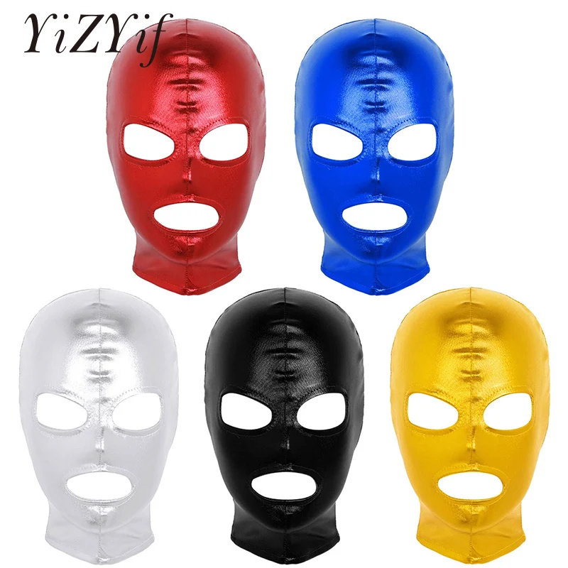 

Unisex Latex Mask Sexy Cosplay Shiny Metallic Open Eyes and Mouth Headgear Full Face Mask Hood for Role Play Sexy Costume Masks