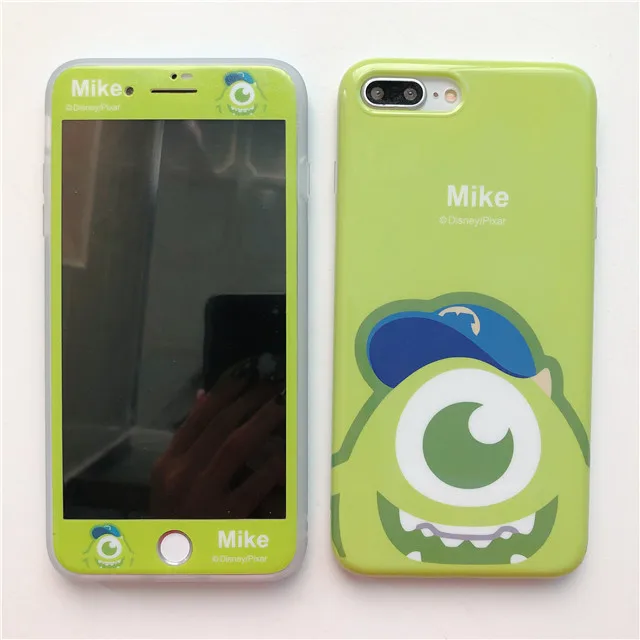 Закаленное стекло для iPhone 7 8 Plus протектор экрана+ чехол для телефона Монстры Розовая пантера Ститч Дораэмон Тоторо шаблон
