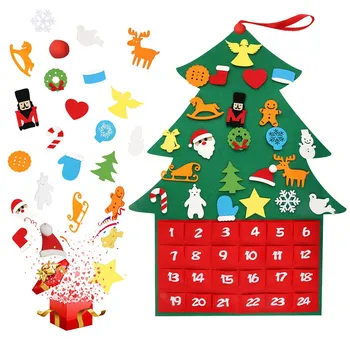 

Christmas Tree Fabric Advent Calendar Date 1-24 DIY Christmas Tree Countdown Calendar with Pockets New Year Hanging Ornaments