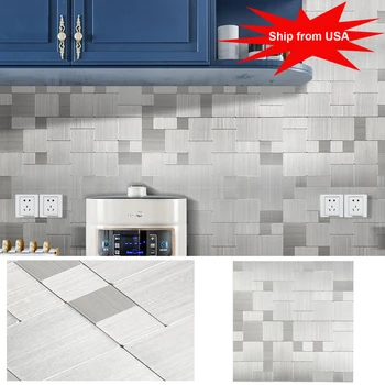 

Self Adhesive Tile Stickers Subway Peel and Stick Wall Decoration Aluminum Metal Backsplash Tile Sticker for Kitchen 5 Sheets