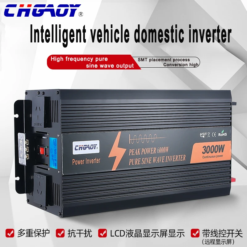 

CHGAOY Solar Power Inverter 3000W 24V to 120V 60HZ Off Grid Pure Sine Wave LCD Peaking 6000W