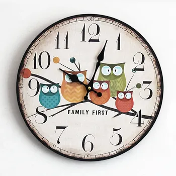 

Cute Cartoon Wooden Wall Clock Modern Design Decorative Kids Bedroom European Retro Hanging Watch Wall Clocks Home Decor 12 inch