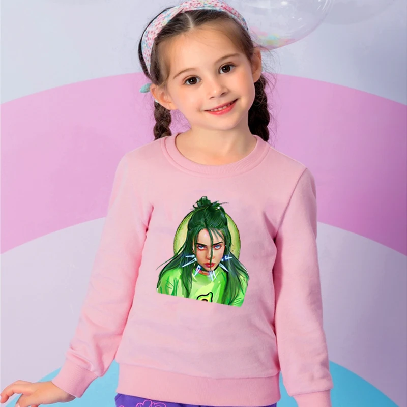 Billie Eiish Children's Hoodies Sweatshirts Girl Kids Girls Pink Tshirt Pullover Tops for Baby Boys Autumn Clothes 2-14 Years