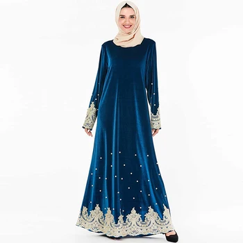 

vestidos Women Embroidery pearl Velvet Long dress Muslim hijab dress turkey dubai abaya dress caftan marocain islamic clothing
