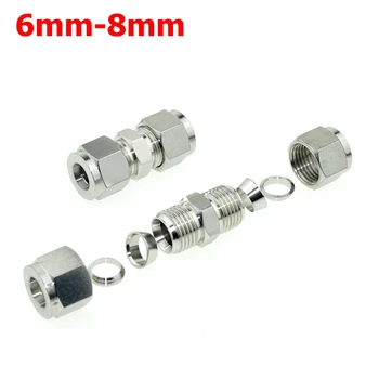

2Pcs 6mm-8mm Double Ferrule Tube Straight Compression Fitting Coupler SS Pipe Connector Stainless Steel 304
