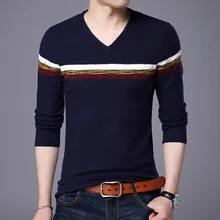 Hot New Autumn Casual Sweater Men V-Neck Slim Fit Patchwork Men Sweaters Cotton Pullovers Men V-Neck Sweaters