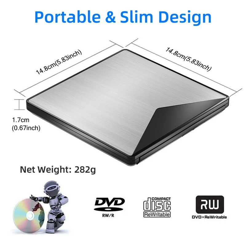 Портативный внешний CD DVD диска USB 3,0 тонкий RW записывающийся-высокая Скорость данных Передача USB оптических дисков
