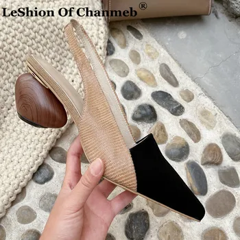

Handmade High Quality Slingback Pumps for Women Mix-color Patchwork Spring Shoes Ladies Odd Special Heels Party Shoes Footwear