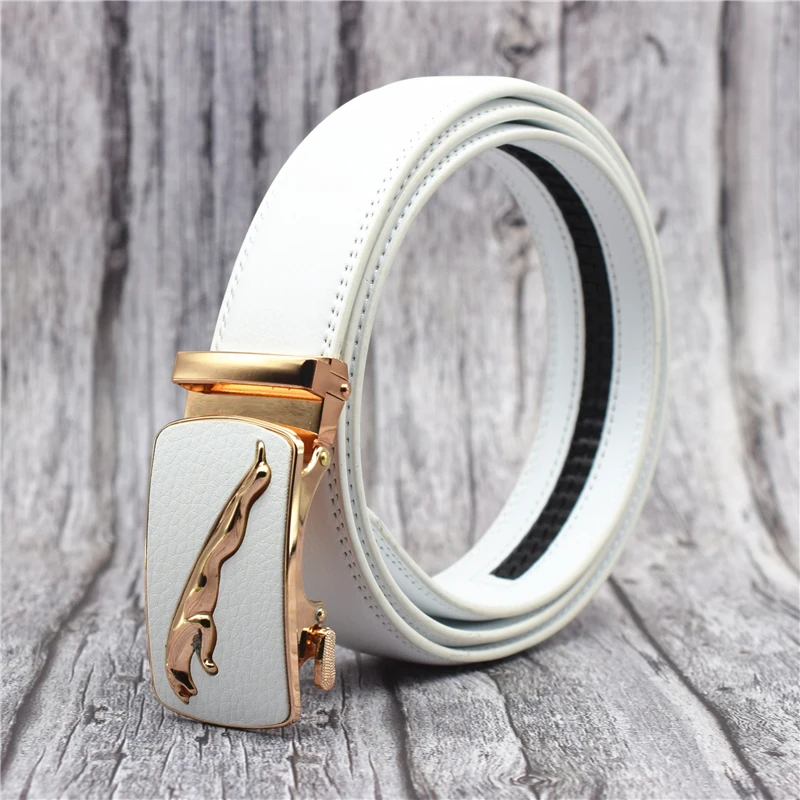 Cow Leather Men's Automatic Buckle Belt Blue/white/brown/black/red 3.5CM Width Designer for Men 90-130CM Trouser Belts | Аксессуары