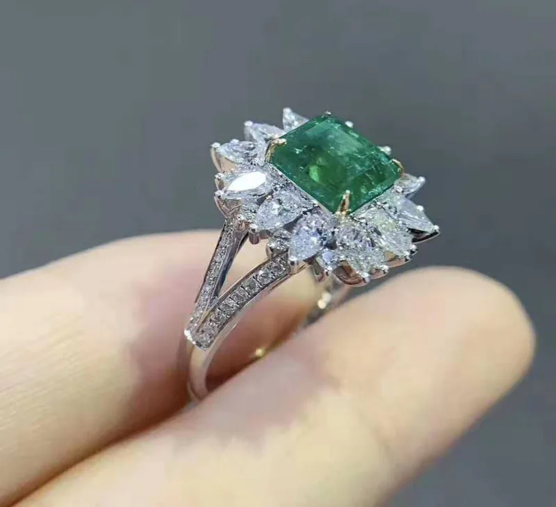 18K Золотые 2ct натуральный изумруд с 1.3ct натуральный кольцо c настоящим бриллиантом Обручение& Свадебные ювелирные изделия имеют сертификат 08