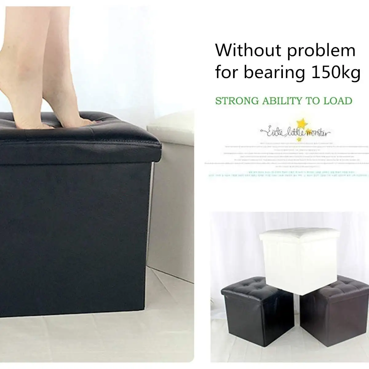 

Folding Footrest Seat Lounge Storage Box Foldable Leather Sofa Footstool Ottoman
