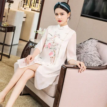 

2020 spring chinese national style Traditional embroidery Improved cheongsam temperament Chinese style long Splicing dress