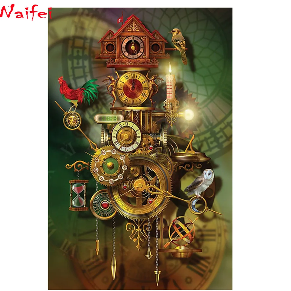 

5D DIY diamond painting retro clock diamond embroidery cross-stitch full square round diamond painting pattern home decoration