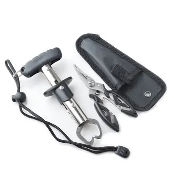 

Portable Fish Lip Grabber Gripper Set Grip Holder Tool Stainless Steel Fishing Gear with Wrist Strap and Black Clamp Fish Tool