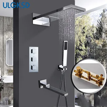 

ULGKSD Chrome Waterfall Rain Shower Faucet Single Handle W/ ABS Hand Shower Folding Water Cold and Hot Water Mixer Taps