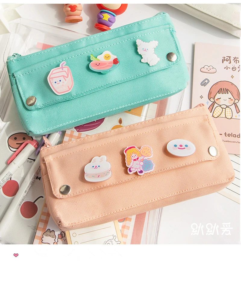 Kawaii Canvas Style Pastel Pencil Case