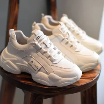 

2019 Winter Women Chunky Sneakers White PU Leather Trainers Korean Fashion Female Platform Sport Old Dad Casual Shoes Woman