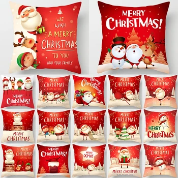 

1Pcs Christmas Santa Claus Pattern Cushion Cover Polyester 45*45 Decorative Pillowcase New Year Sofa Bed Home PillowCover 40993