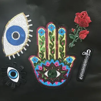 

Eyes Embroidery Sewing Zipper Flower Patches Iron On Clothes Sticker Fabric Garment Applique Jeans Backpack Badge DIY Patches