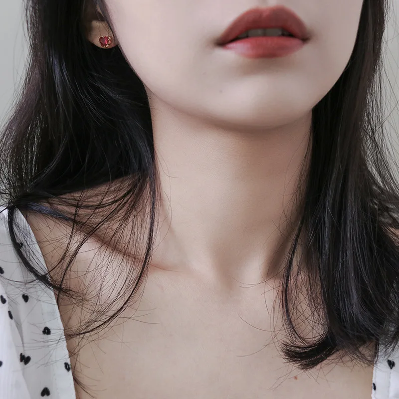 925 Sterling Silver Red Heart Stud Earrings For Women Luxury Temperament Wedding Party Jewelry Accessories Girlfriend Gift - Image 4