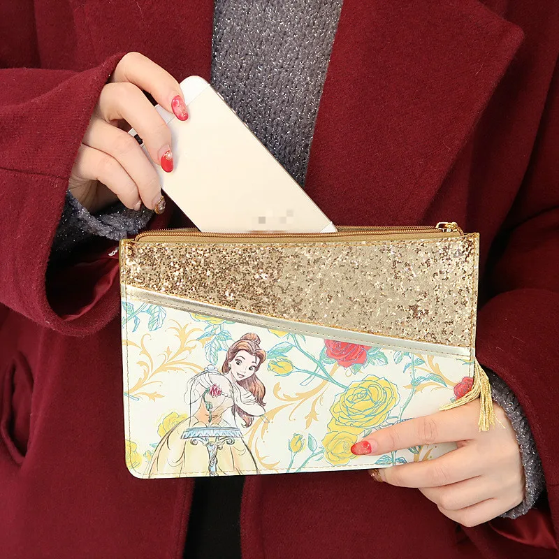 

Disney Genuine Beauty and the Beast Large-capacity Storage Bag Portable Storage Zipper Multifunctional Makeup Clutch Bag