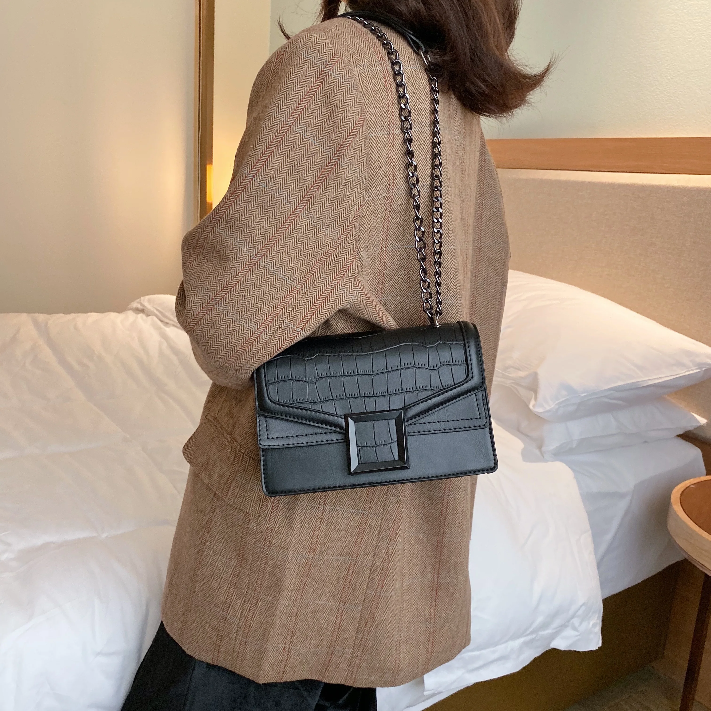 Stone pattern Small PU Leather Crossbody Bags For Women Fashion Shoulder Messenger Bag Lady Luxury Chain Handbags