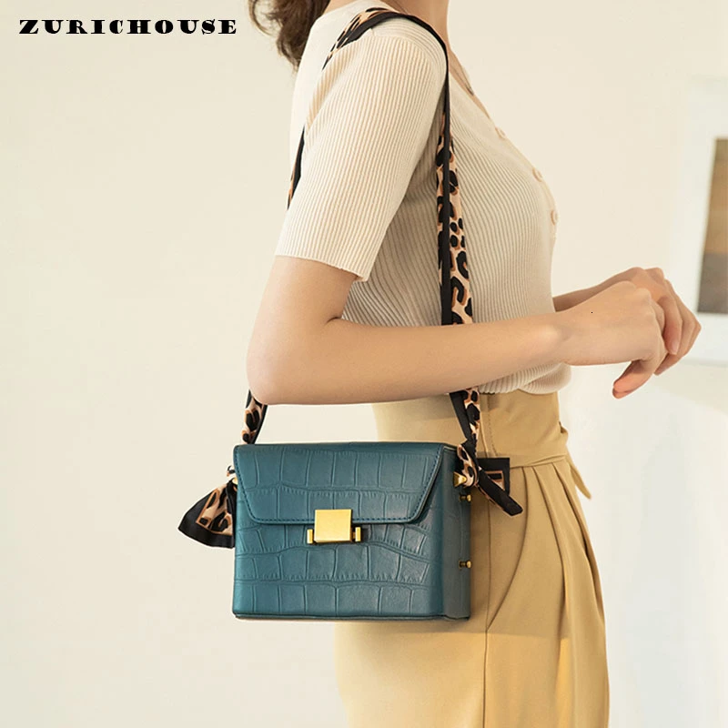 

ZURICHOUSE Brand Square Box Bag For Women 2019 Luxury Genuine Leather Handbag Ladies Scarves Shoulder Messenger Bags