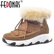 FEDONAS/теплые женские зимние ботильоны; повседневные плюшевые зимние ботинки на платформе; базовая обувь на меху с перекрестной шнуровкой; женская обувь на высоком каблуке