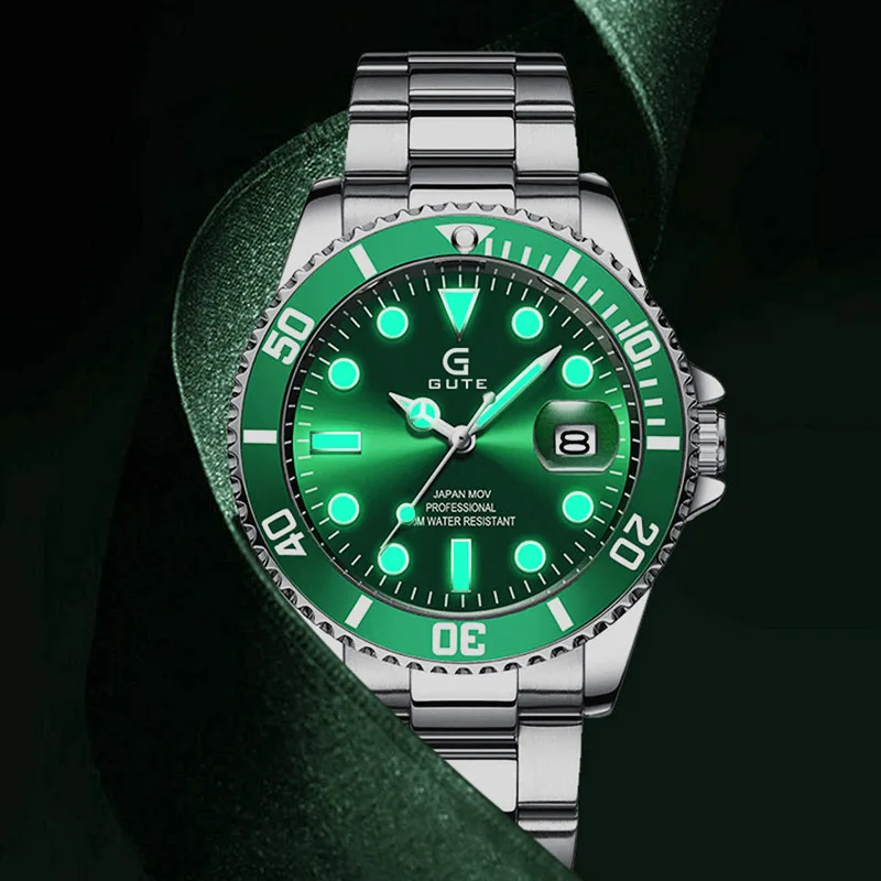 

2020 Top High-end Brand British Noble Import Fashion Calendar Multifunctional Men's Business Stainless Steel Watch Black Green