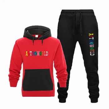 

Men's Casual Print TRAVIS SCOTT ASTROWORLD Hoodie Sports Top Fashion Guard Pants Set 2020