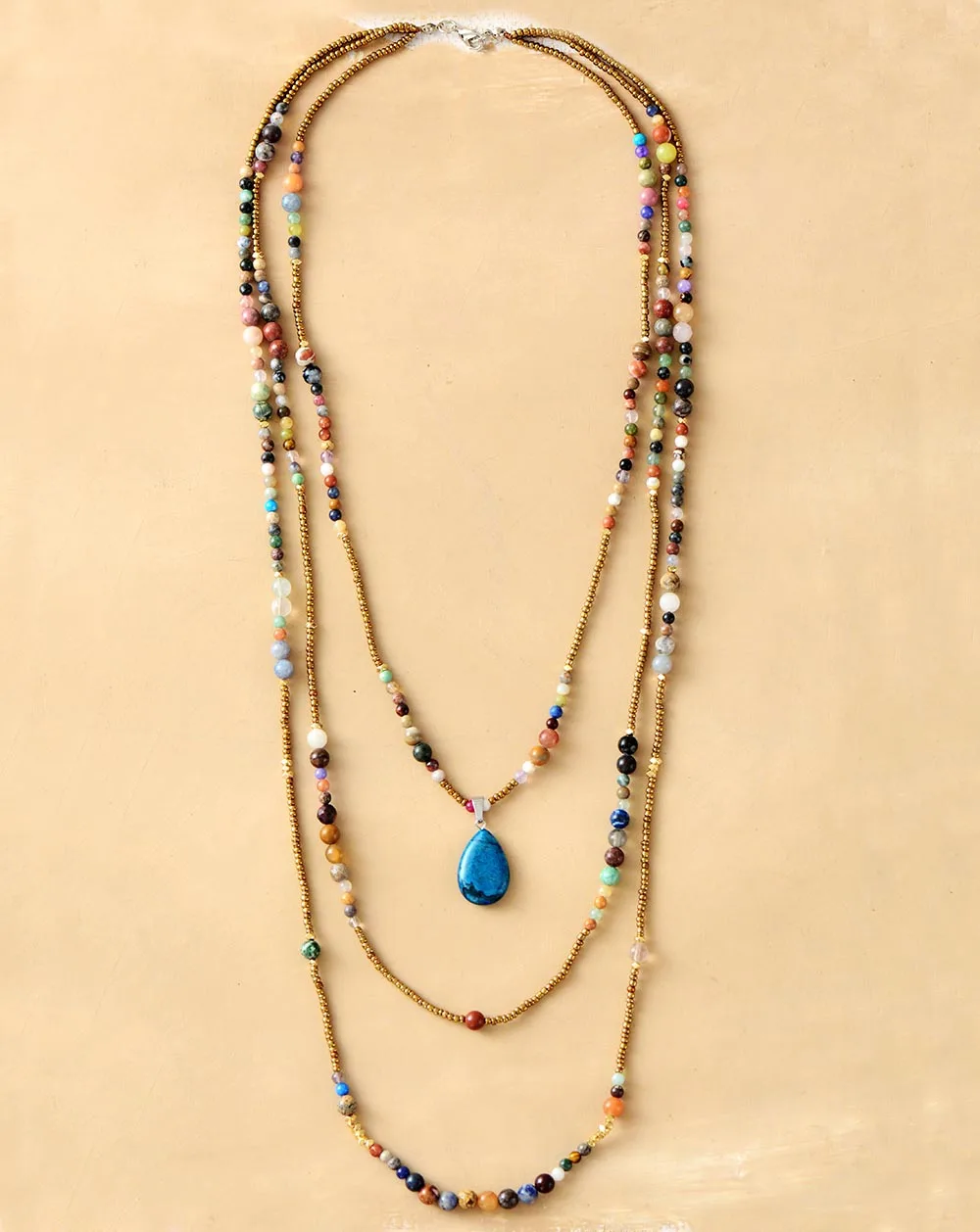 Statement Necklace New Natural Stones Seed Beads Teardop Pendant 3 Layers Necklace Bohemia Chain Necklaces Dropshipping