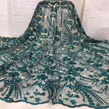 

New style tulle lace with sequins dresses material 5 yards french lace for nigerian wedding party lace ML1N748